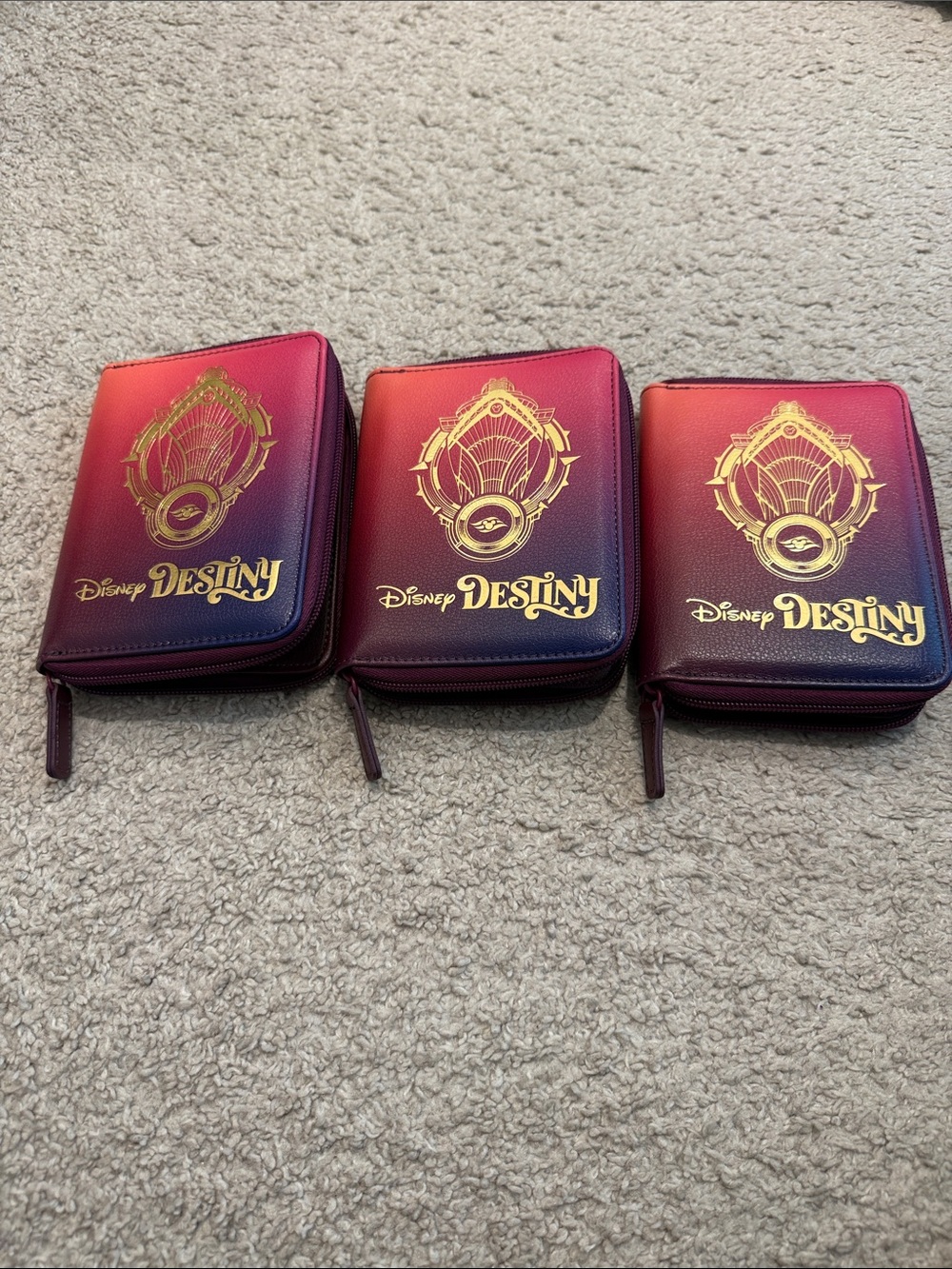 Disney Destiny Zip Case Trio - Pink to Purple Gradient with Gold Emblem